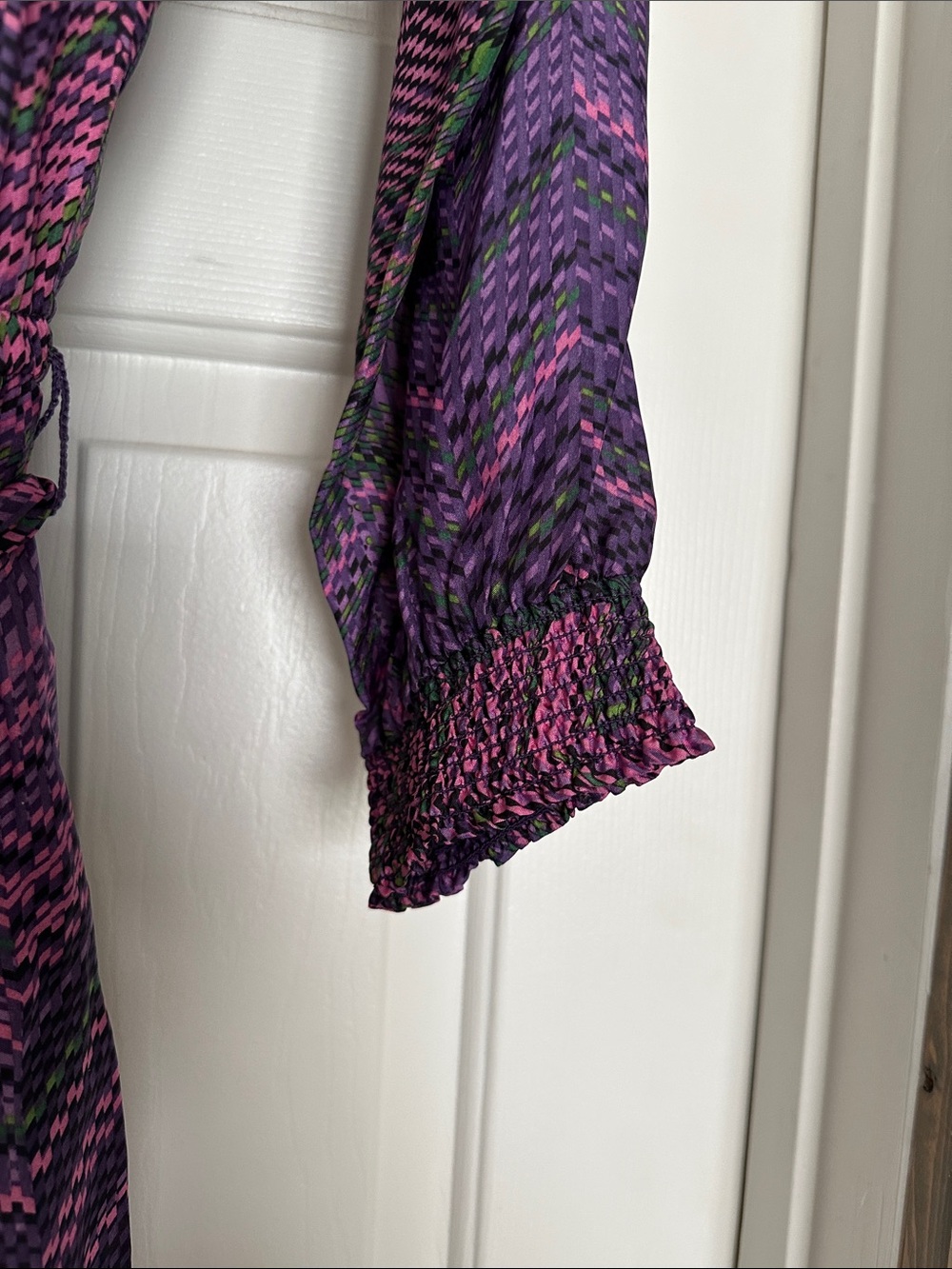 Shoshanna Purple Multi-Print Long Sleeve Tie-Waist Dress - Picture 4 of 6
